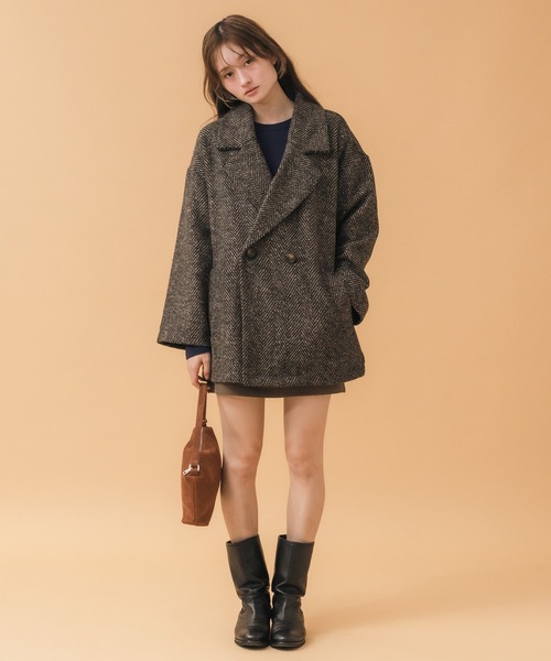 HEILIS(ヘイリス)の「ヘリンボーンダブルテーラーJK / ブラック ブラウン 韓国 シンプル カジュアル ジャケット アウター 冬服 秋服 ノームコア ヘリンボーン トラッド(テーラードジャケット・レディース・ブラック/ブラウン・FREE)」の3枚目の写真