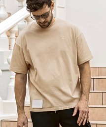 1PIU1UGUALE3 RELAX(ウノピゥウノウグァーレトレ リラックス)シルケット素材 レザーパッチ ブランドロゴ 半袖Tシャツ