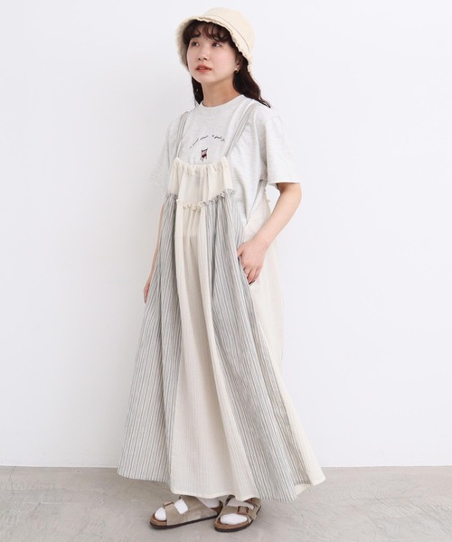 【試着のみ】l'atelier du savon パッチワークエプロンワンピース やわらかな日 パッチワークエプロンワンピース（ワンピース）｜l