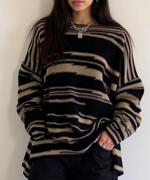 cammie(キャミー)の「模様ゆったりニットトップス(ニット/セーター・レディース・ブラック・FREE)」の5枚目の写真
