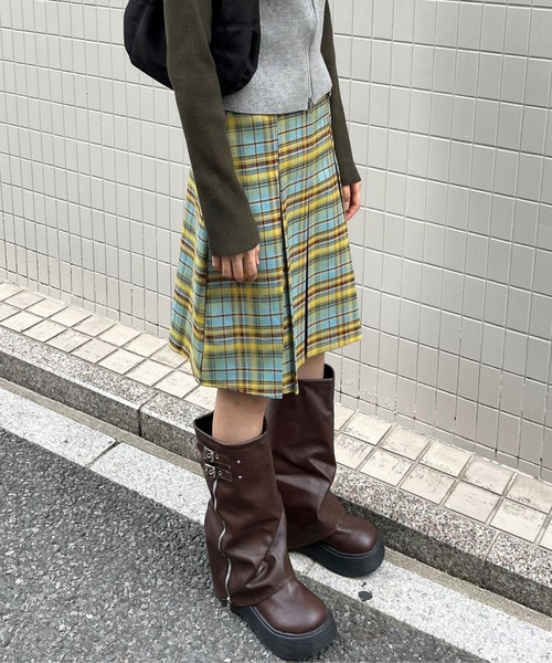 SK ハーフプリーツチェックスカート（スカート）｜mul.（ムル