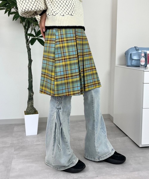 SK ハーフプリーツチェックスカート（スカート）｜mul.（ムル