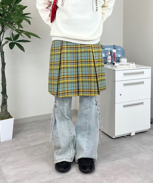 SK ハーフプリーツチェックスカート（スカート）｜mul.（ムル