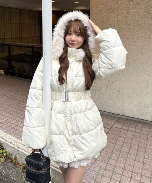 セール】ベルト付中綿フードファーロングブルゾン（ブルゾン）｜Remind