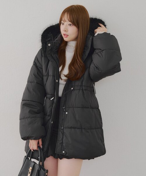 ベルト付中綿フードファーロングブルゾン（ブルゾン）｜Remind me and