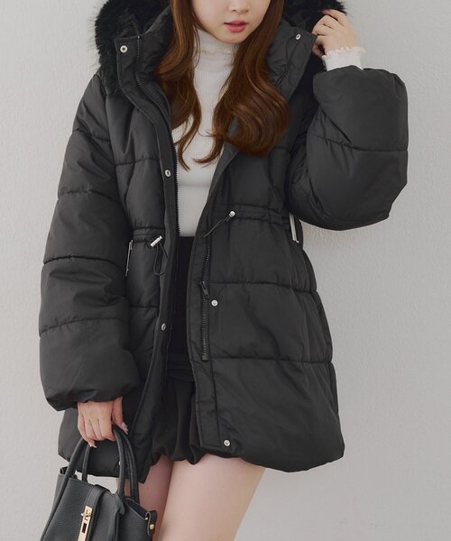 ベルト付中綿フードファーロングブルゾン（ブルゾン）｜Remind me and