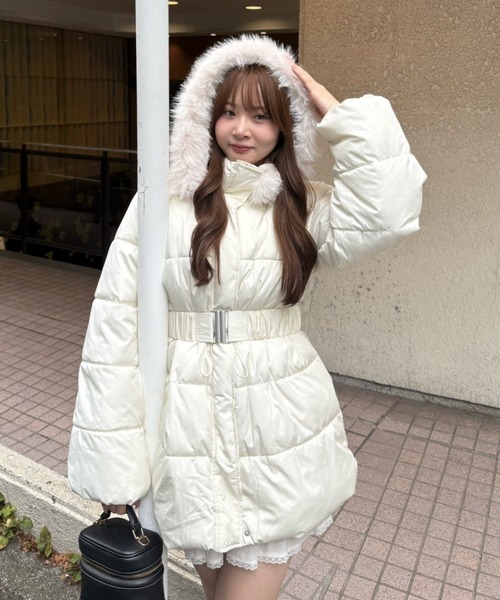 セール】ベルト付中綿フードファーロングブルゾン（ブルゾン）｜Remind