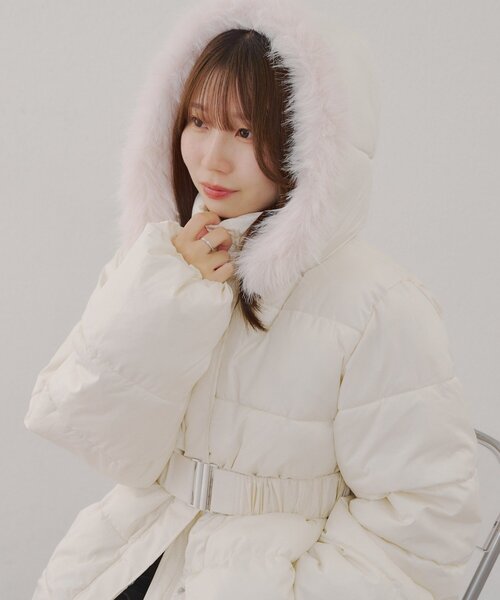 ベルト付中綿フードファーロングブルゾン（ブルゾン）｜Remind me and