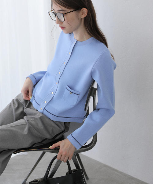La TOTALITE（ラトータリテ）の「【洗える】ウォッシャブルスムースニットカーディガン（カーディガン/ボレロ・レディース・ブルー/ホワイト/ブラウン・FREE）」の5枚目の写真