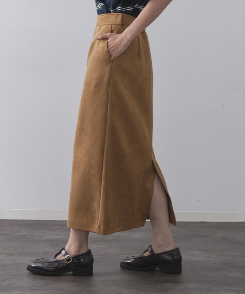 OPAQUE.CLIP（オペークドットクリップ）の「スエードライクナロースカート【洗濯機洗い可】（スカート・レディース・ダークグレー/キャメル・42/40/38）」の12枚目の写真