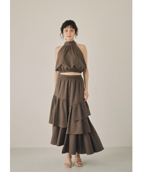 NOTREemor（ノートルエモア）の「random tiered check skirt（スカート・レディース・ブルー/ブラック・FREE）」の3枚目の写真