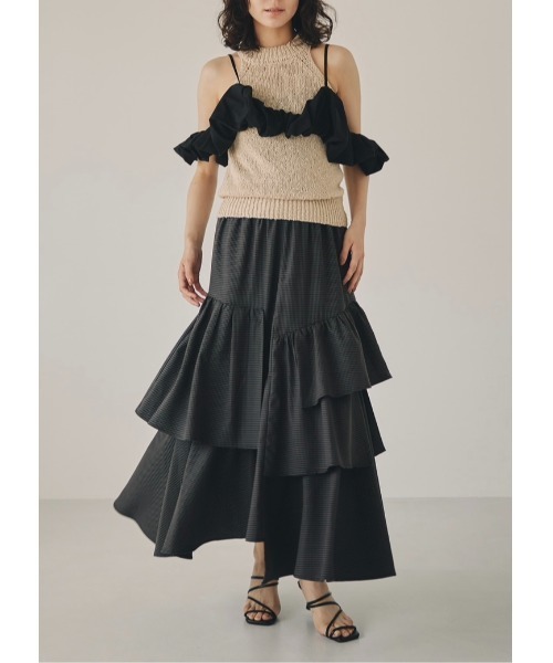 NOTREemor（ノートルエモア）の「random tiered check skirt（スカート・レディース・ブルー/ブラック・FREE）」の8枚目の写真