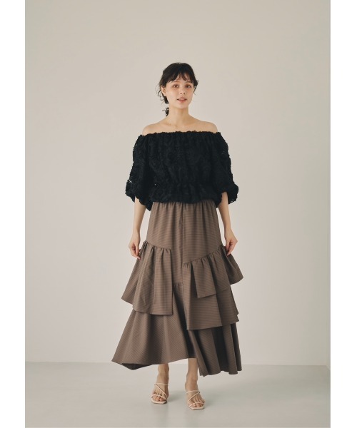 NOTREemor（ノートルエモア）の「random tiered check skirt（スカート・レディース・ブルー/ブラック・FREE）」の4枚目の写真