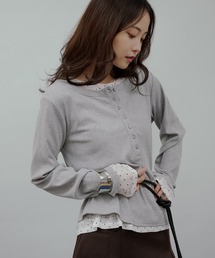 sheer henry neck layered  long sleeve t-shirt / シアーヘンリーネックレイヤードロングTシャツ