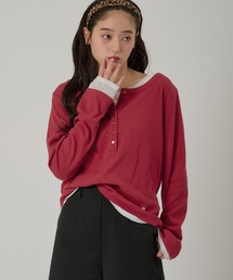 MUHET（ミュエータ）の「henley neck layered  long sleeve t-shirt / ヘンリーネックレイヤードロングTシャツ（Tシャツ/カットソー）」