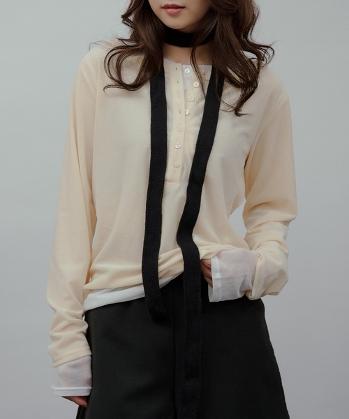 セール】henley neck layered long sleeve t-shirt / ヘンリーネック