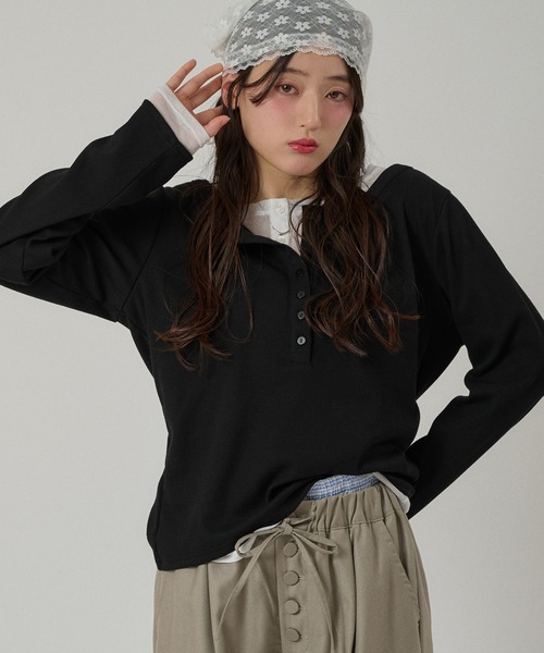 henley neck layered long sleeve t-shirt / ヘンリーネックレイヤード