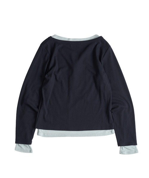 muhet シアーヘンリーネックレイヤードロングTシャツ ネイビー sheer henry neck layered long sleeve t-shirt / シアー