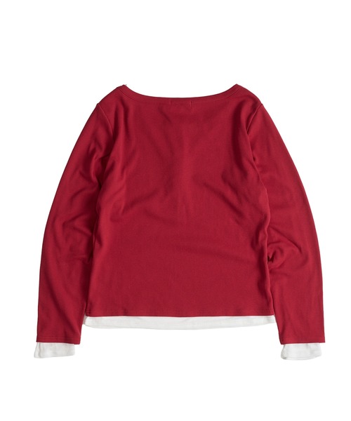sheer henry neck layered long sleeve t-shirt / シアー