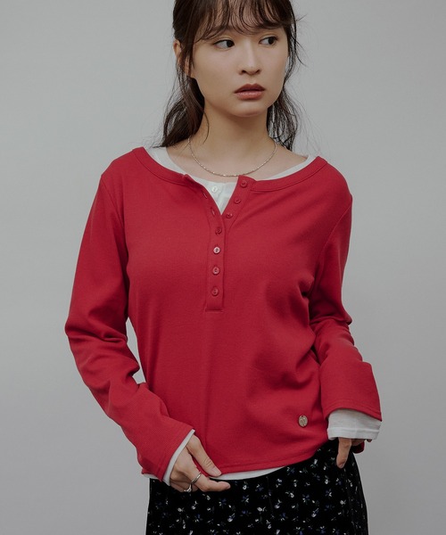 セール】henley neck layered long sleeve t-shirt / ヘンリーネック