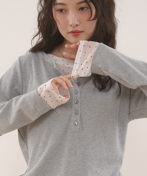 muhet ミュエータ　ヘンリーネックレイヤードロングTシャツ henley neck layered long sleeve t-shirt / ヘンリーネックレイヤード