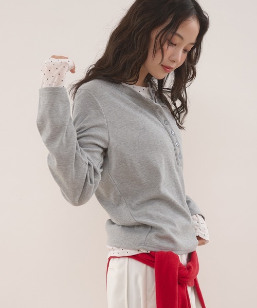 henley neck layered long sleeve t-shirt / ヘンリーネックレイヤード