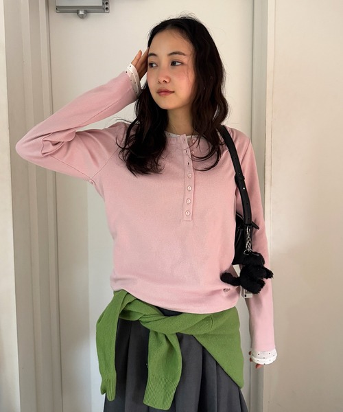 henley neck layered long sleeve t-shirt / ヘンリーネックレイヤード