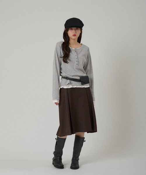 muhet ミュエータ　ヘンリーネックレイヤードロングTシャツ henley neck layered long sleeve t-shirt / ヘンリーネックレイヤード