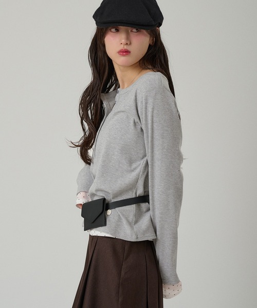 henley neck layered long sleeve t-shirt / ヘンリーネックレイヤード