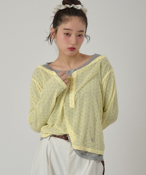 muhet ミュエータ　ヘンリーネックレイヤードロングTシャツ henley neck layered long sleeve t-shirt / ヘンリーネックレイヤード