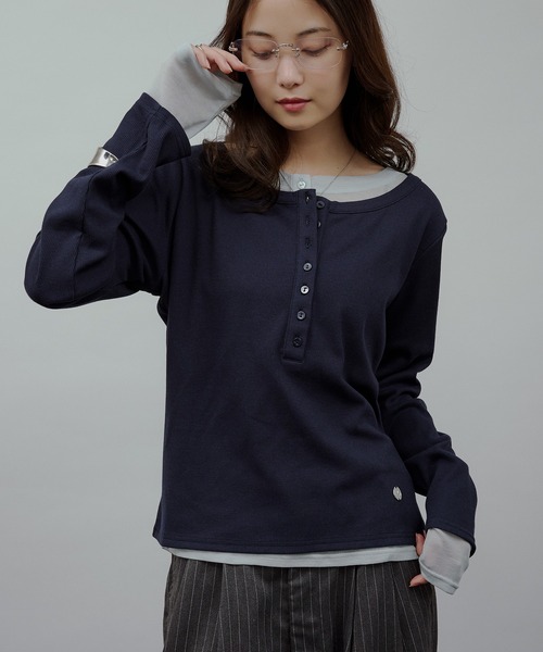 セール】henley neck layered long sleeve t-shirt / ヘンリーネック