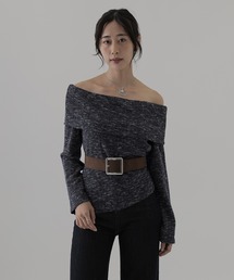 tweed belted off shoulder tops