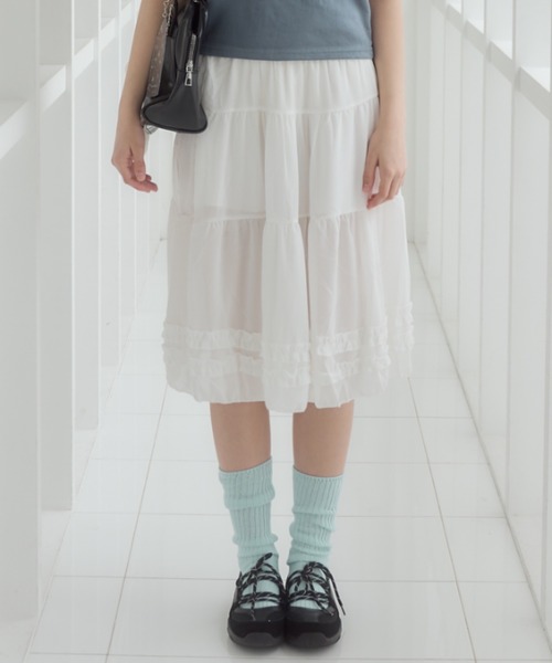 Birthday room（バースデイルーム）の「シアーティアードミディ丈スカート/Sheer tiered midi skirt（スカート・レディース・グレー/ブラック/ホワイト・FREE）」の2枚目の写真