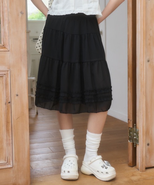 シアーティアードミディ丈スカート/Sheer tiered midi skirt（スカート