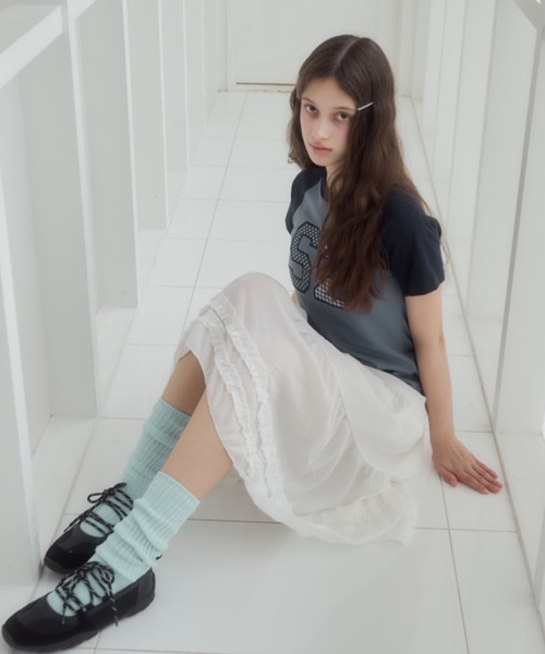 Birthday room（バースデイルーム）の「シアーティアードミディ丈スカート/Sheer tiered midi skirt（スカート・レディース・グレー/ブラック/ホワイト・FREE）」の9枚目の写真