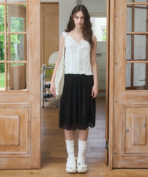 Birthday room（バースデイルーム）の「シアーティアードミディ丈スカート/Sheer tiered midi skirt（スカート・レディース・グレー/ブラック/ホワイト・FREE）」の17枚目の写真