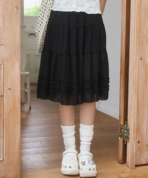 Birthday room（バースデイルーム）の「シアーティアードミディ丈スカート/Sheer tiered midi skirt（スカート・レディース・グレー/ブラック/ホワイト・FREE）」の19枚目の写真