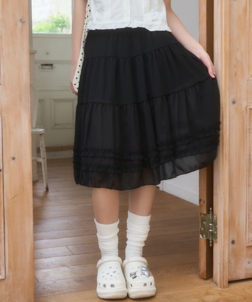 Birthday room（バースデイルーム）の「シアーティアードミディ丈スカート/Sheer tiered midi skirt（スカート・レディース・グレー/ブラック/ホワイト・FREE）」の20枚目の写真