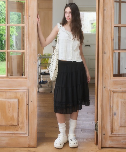 Birthday room（バースデイルーム）の「シアーティアードミディ丈スカート/Sheer tiered midi skirt（スカート・レディース・グレー/ブラック/ホワイト・FREE）」の21枚目の写真