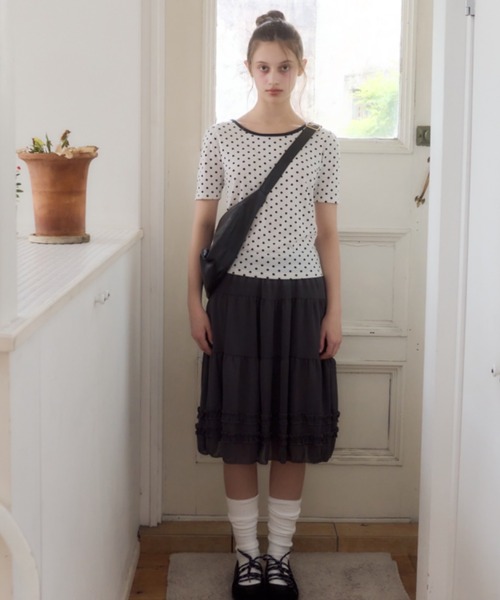 Birthday room（バースデイルーム）の「シアーティアードミディ丈スカート/Sheer tiered midi skirt（スカート・レディース・グレー/ブラック/ホワイト・FREE）」の22枚目の写真