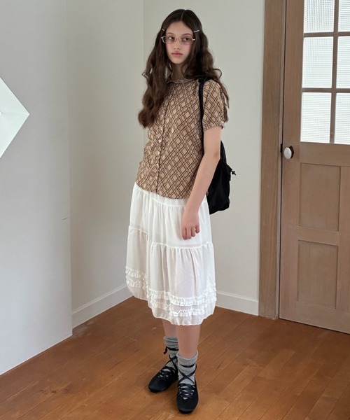 Birthday room（バースデイルーム）の「シアーティアードミディ丈スカート/Sheer tiered midi skirt（スカート・レディース・グレー/ブラック/ホワイト・FREE）」の7枚目の写真