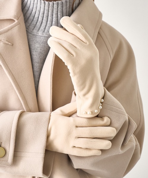 ROPE' PICNIC(ロペピクニック)の「パールジャージスマホタッチグローブ(手袋・レディース・ピンク/ブラック/キナリ・FREE)」の2枚目の写真