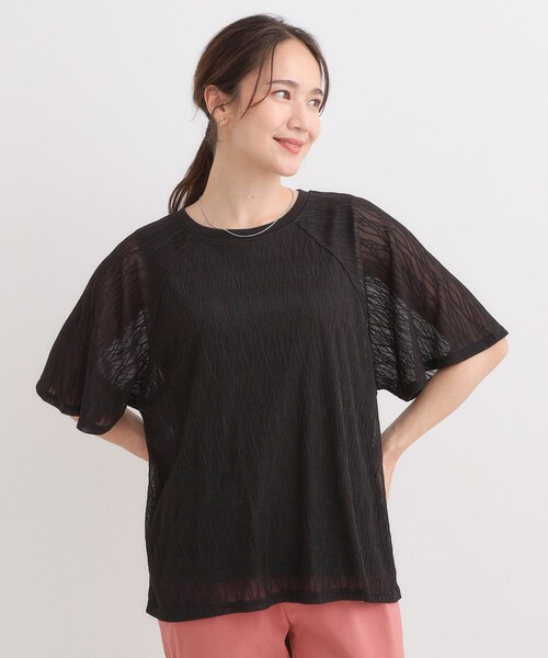 SHOO・LA・RUE(シューラルー)の「【S-LL/二の腕カバー】ウエーブ柄 インナードッキングトップス(Tシャツ/カットソー・レディース・ブルー/レッド系1/ブラック/グレー・03/02/04/01)」の15枚目の写真