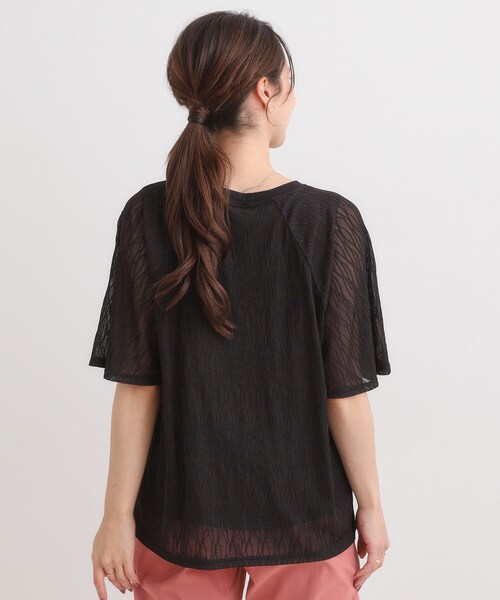 SHOO・LA・RUE(シューラルー)の「【S-LL/二の腕カバー】ウエーブ柄 インナードッキングトップス(Tシャツ/カットソー・レディース・ブルー/レッド系1/ブラック/グレー・03/02/04/01)」の16枚目の写真