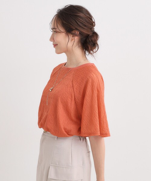 SHOO・LA・RUE(シューラルー)の「【S-LL/二の腕カバー】ウエーブ柄 インナードッキングトップス(Tシャツ/カットソー・レディース・ブルー/レッド系1/ブラック/グレー・03/02/04/01)」の20枚目の写真