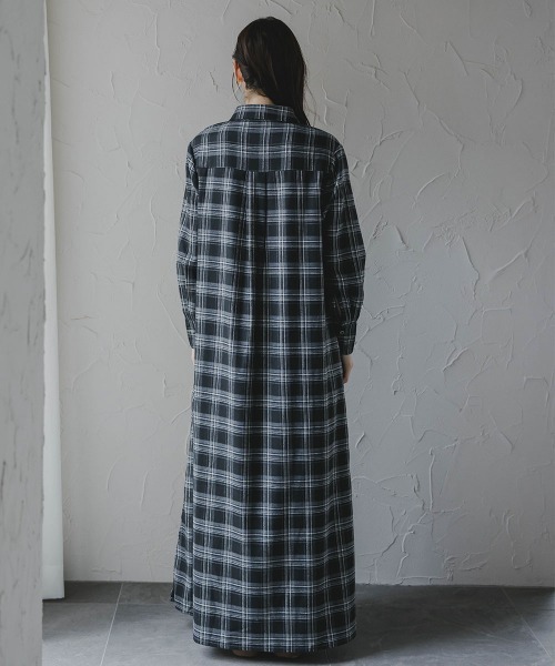 高身長 チェック柄マキシ丈シャツワンピース（トールサイズ）Essenave