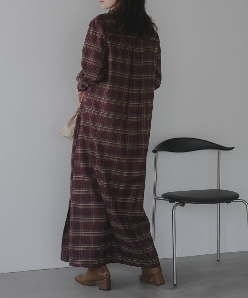 slattgir(スラットジール)の「高身長 チェック柄マキシ丈シャツワンピース(トールサイズ)Essenave(ワンピース・レディース・レッド系/ブラック系・TM/TL/TLL/T3L)」の6枚目の写真