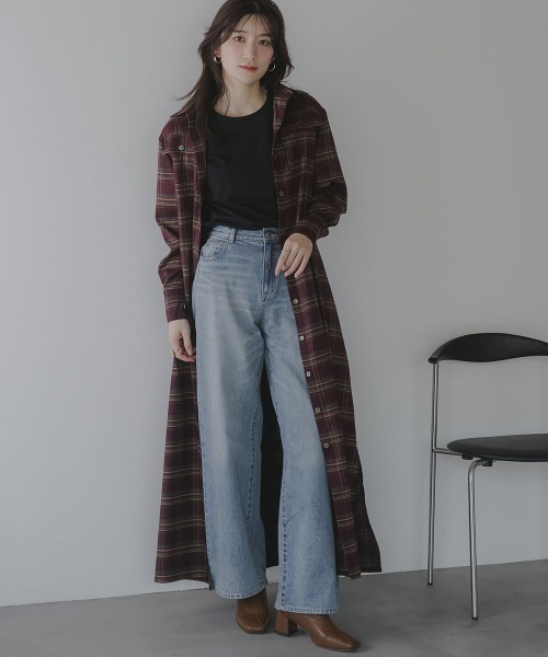 slattgir(スラットジール)の「高身長 チェック柄マキシ丈シャツワンピース(トールサイズ)Essenave(ワンピース・レディース・レッド系/ブラック系・TM/TL/TLL/T3L)」の10枚目の写真
