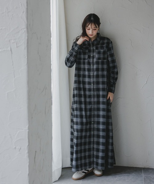 しおんLIFE WITH FLOWERS チェック柄長袖ワンピース しおんLIFE WITH FLOWERS チェック柄長袖ワンピース しおんLIFE WITH