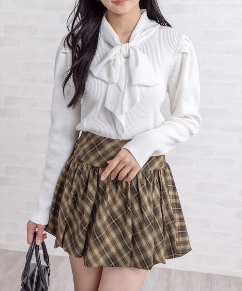 clear（クリア）の「布帛ボウタイパワショルニットトップス[大人 フェミニン 上品]（ニット/セーター・レディース・アイボリー/ブラック/グレー/ピンク・F）」の2枚目の写真